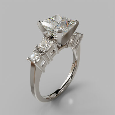 Five Stone Princess Cut Moissanite Engagement Ring