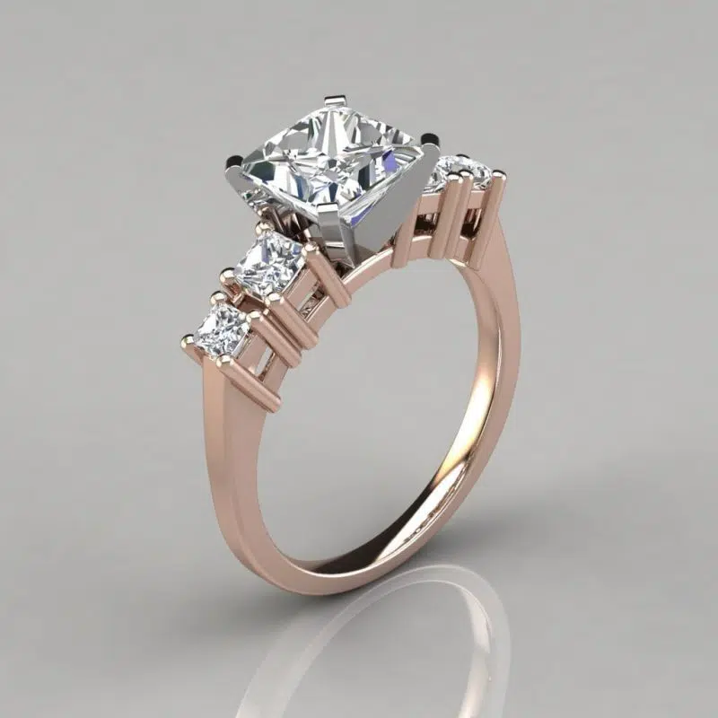 Five Stone Princess Cut Moissanite Engagement Ring