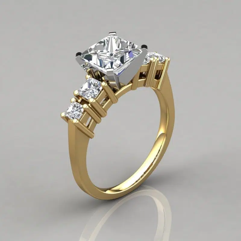 Five Stone Princess Cut Moissanite Engagement Ring