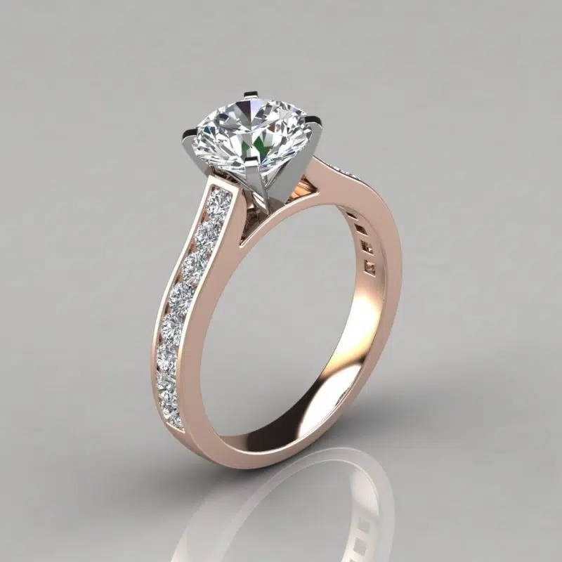 Cathedral Round Cut Channel Set Moissanite Engagement Ring