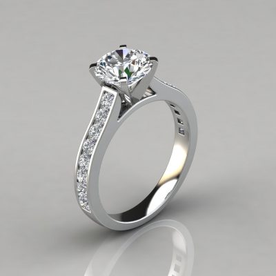 Cathedral Round Cut Channel Set Moissanite Engagement Ring