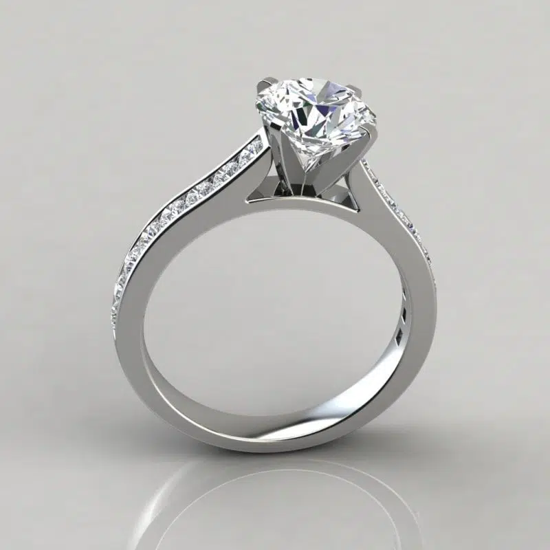 Cathedral Round Cut Channel Set Moissanite Engagement Ring