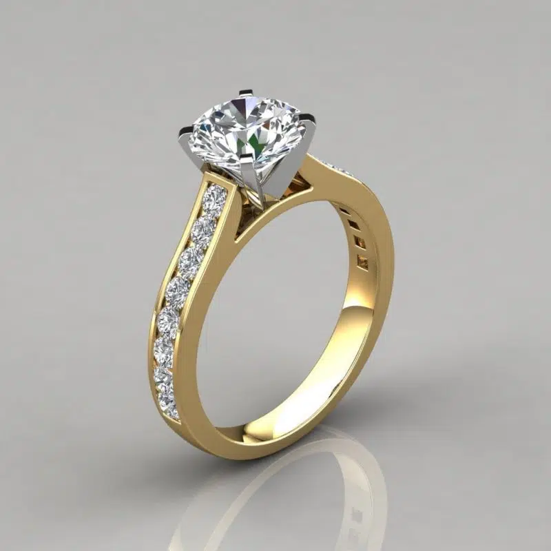 Cathedral Round Cut Channel Set Moissanite Engagement Ring