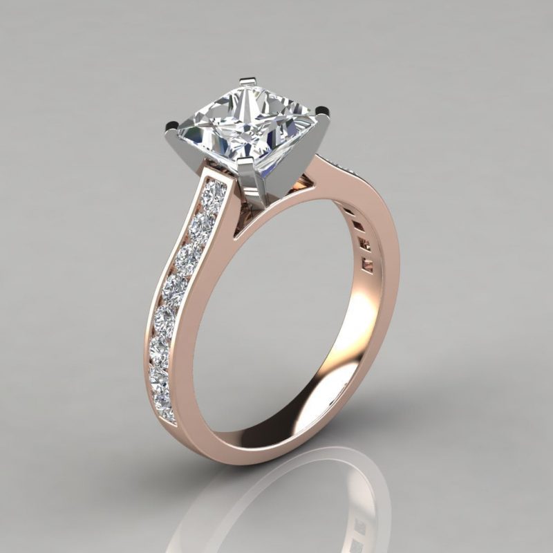 Cathedral Style Channel Set Moissanite Engagement Ring | Forever Moissanite