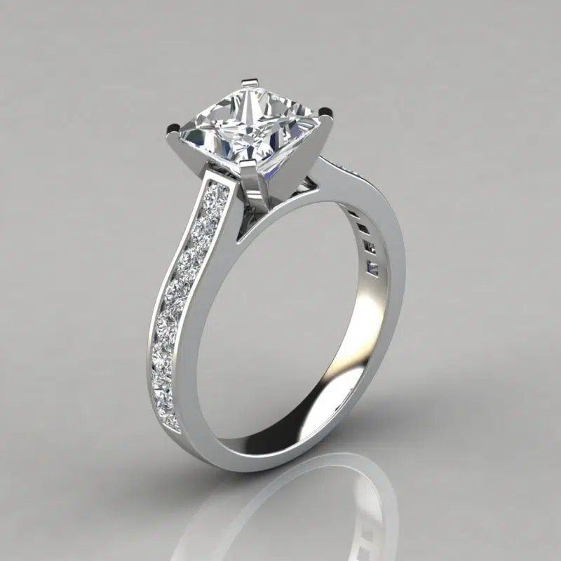 Cathedral Style Channel Set Moissanite Engagement Ring