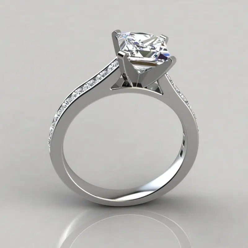 Cathedral Style Channel Set Moissanite Engagement Ring