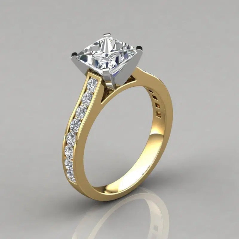 Cathedral Style Channel Set Moissanite Engagement Ring