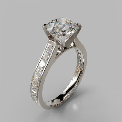 Princess Cut Side Stones Channel Set Moissanite Engagement Ring
