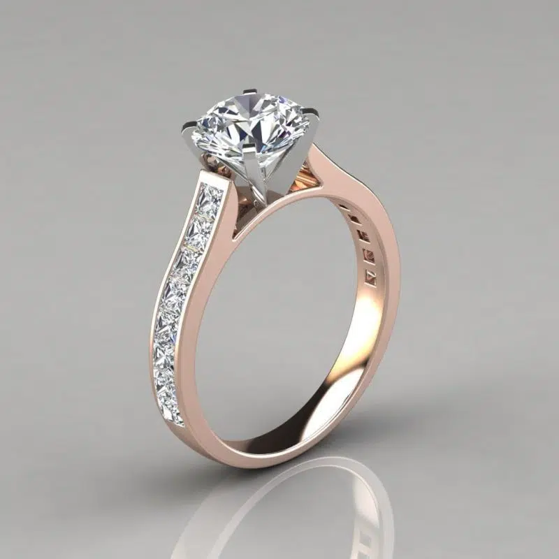 Princess Cut Side Stones Channel Set Moissanite Engagement Ring