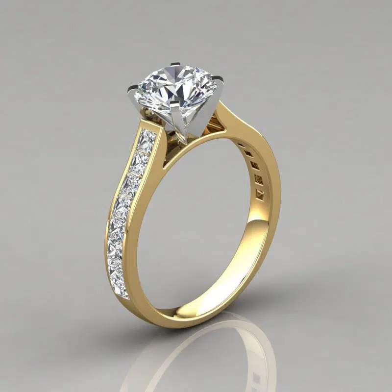Princess Cut Side Stones Channel Set Moissanite Engagement Ring