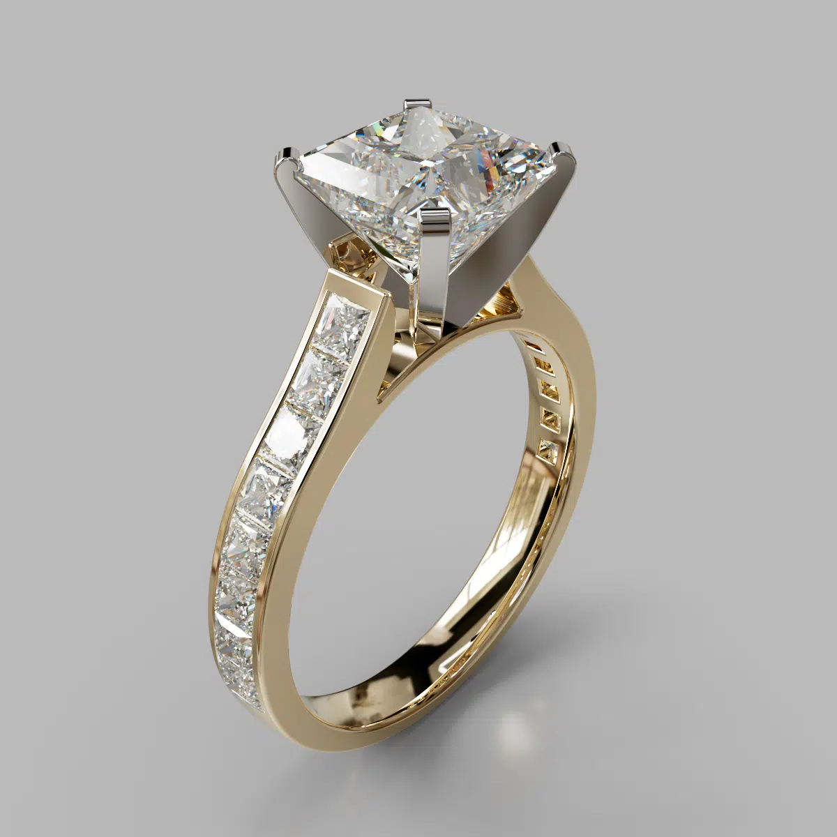 Cathedral Style Princess Cut Channel Set Moissanite Engagement Ring Cathedral Style Princess Cut Channel Set Moissanite Engagement Ring