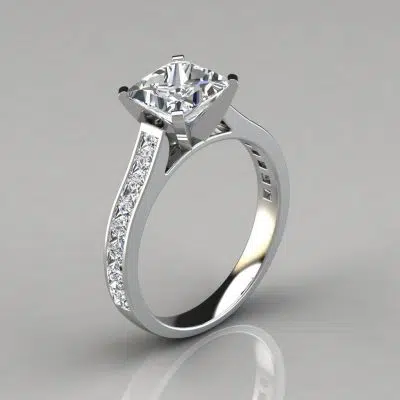 Cathedral Style Princess Cut Channel Set Moissanite Engagement Ring