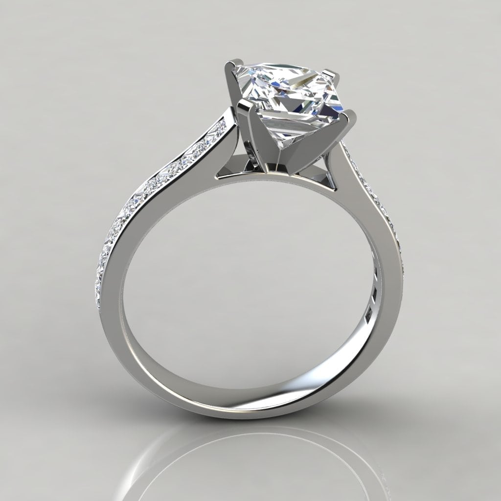 Cathedral Style Princess Cut Channel Set Moissanite Engagement Ring