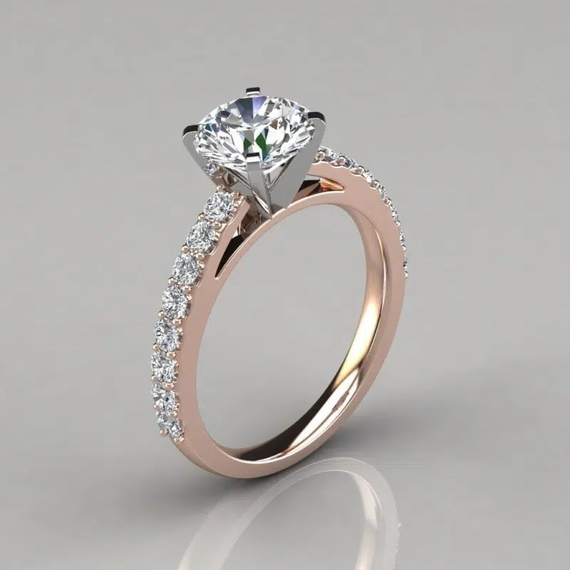 Round Cut Cathedral Style Moissanite Engagement Ring