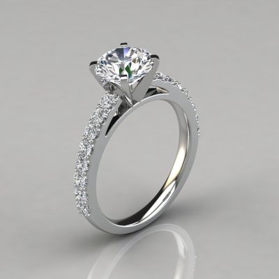 Round Cut Cathedral Style Moissanite Engagement Ring