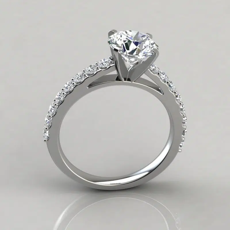 Round Cut Cathedral Style Moissanite Engagement Ring