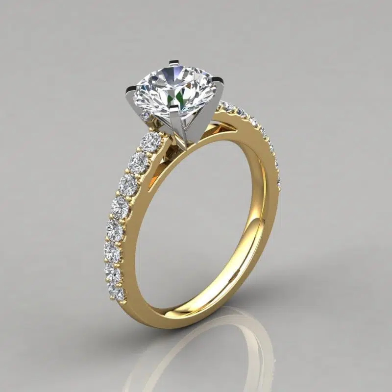 Round Cut Cathedral Style Moissanite Engagement Ring