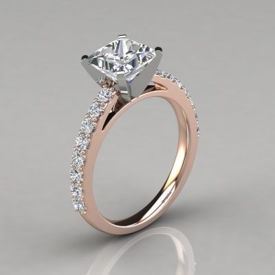 Princess Cut Cathedral Style Moissanite Engagement Ring