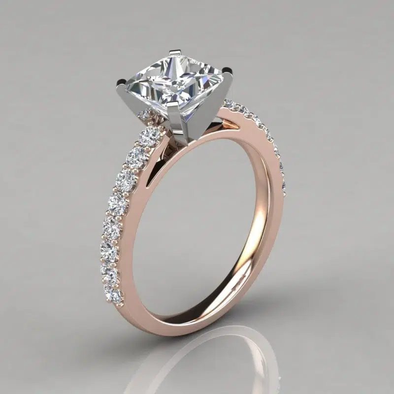 Princess Cut Cathedral Style Moissanite Engagement Ring