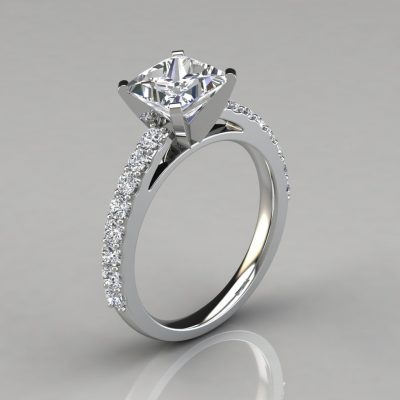 Princess Cut Cathedral Style Moissanite Engagement Ring