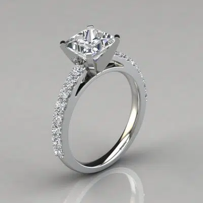 Princess Cut Cathedral Style Moissanite Engagement Ring