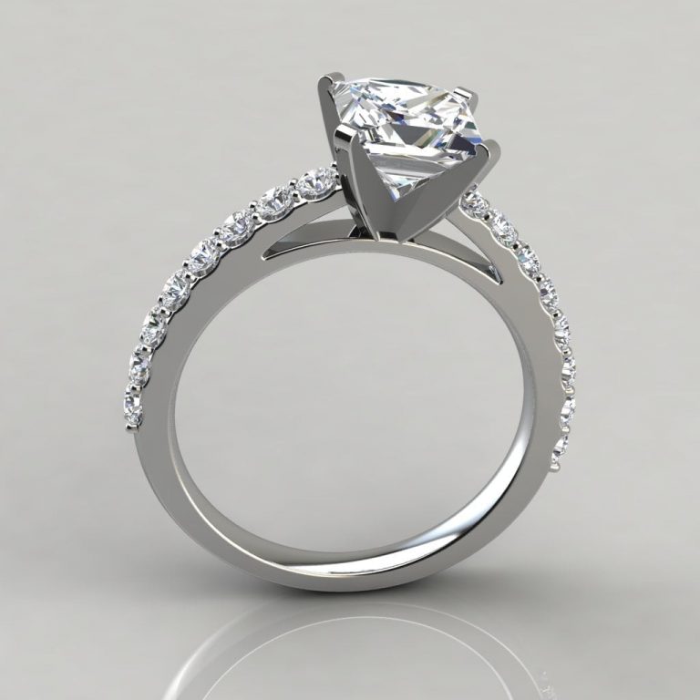 Princess Cut Cathedral Style Moissanite Engagement Ring