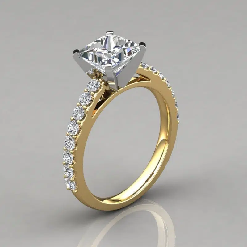 Princess Cut Cathedral Style Moissanite Engagement Ring