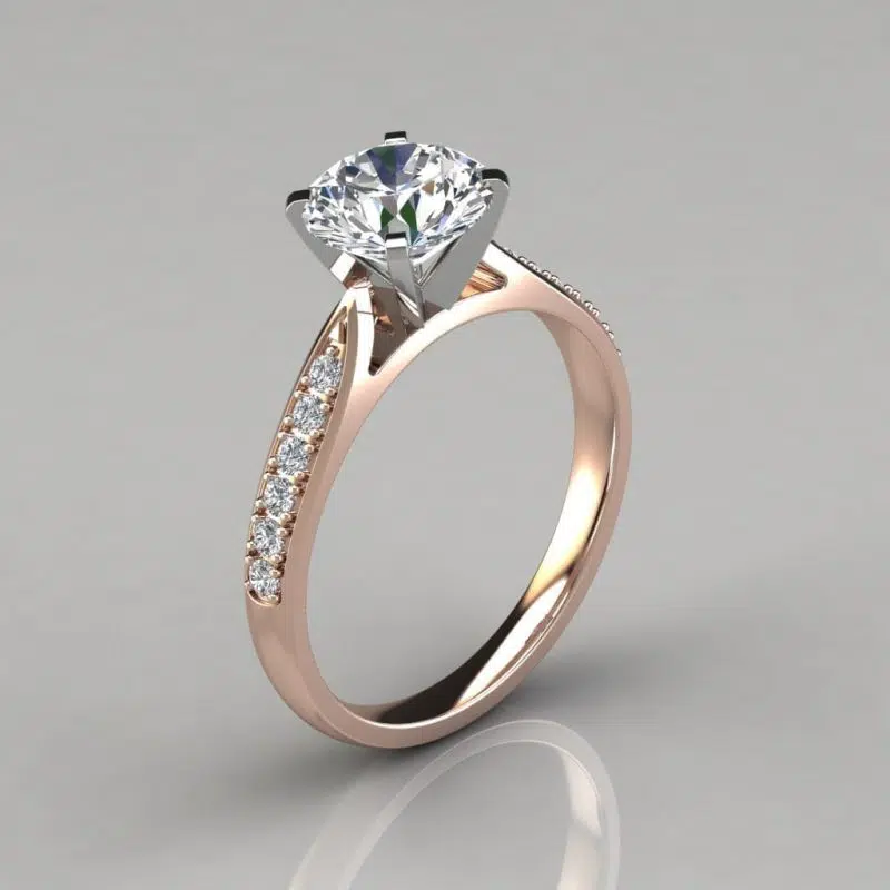 Round Cut Cathedral Pave Moissanite Engagement Ring
