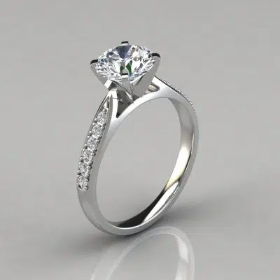 Round Cut Cathedral Pave Moissanite Engagement Ring