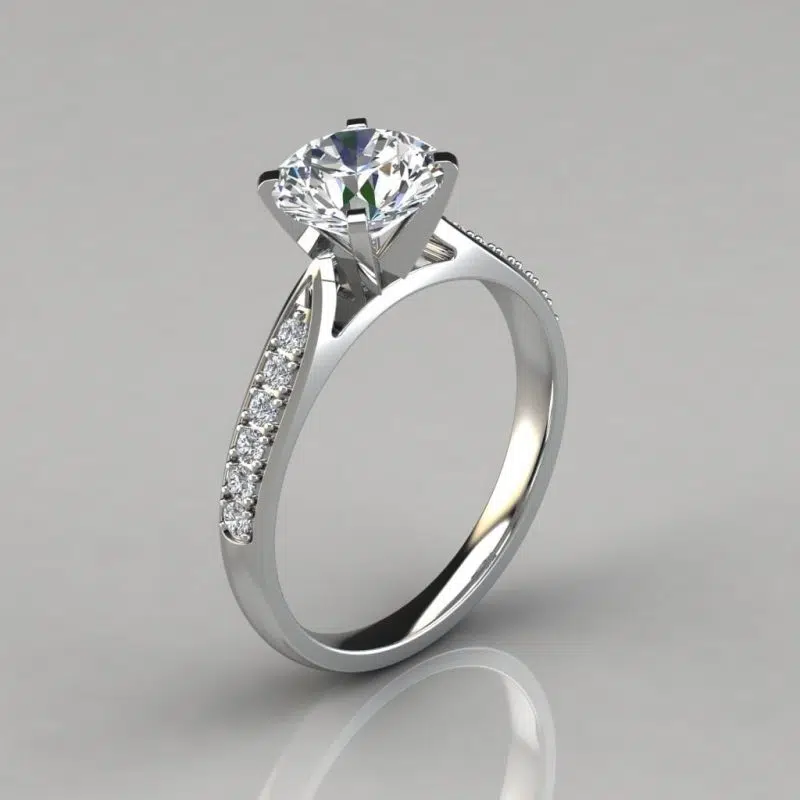 Round Cut Cathedral Pave Moissanite Engagement Ring