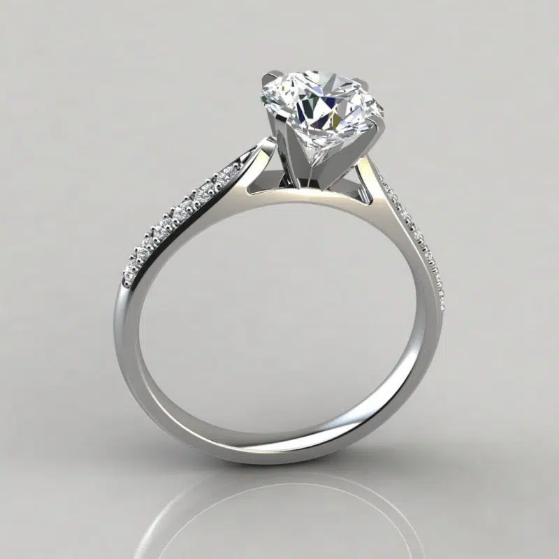 Round Cut Cathedral Pave Moissanite Engagement Ring