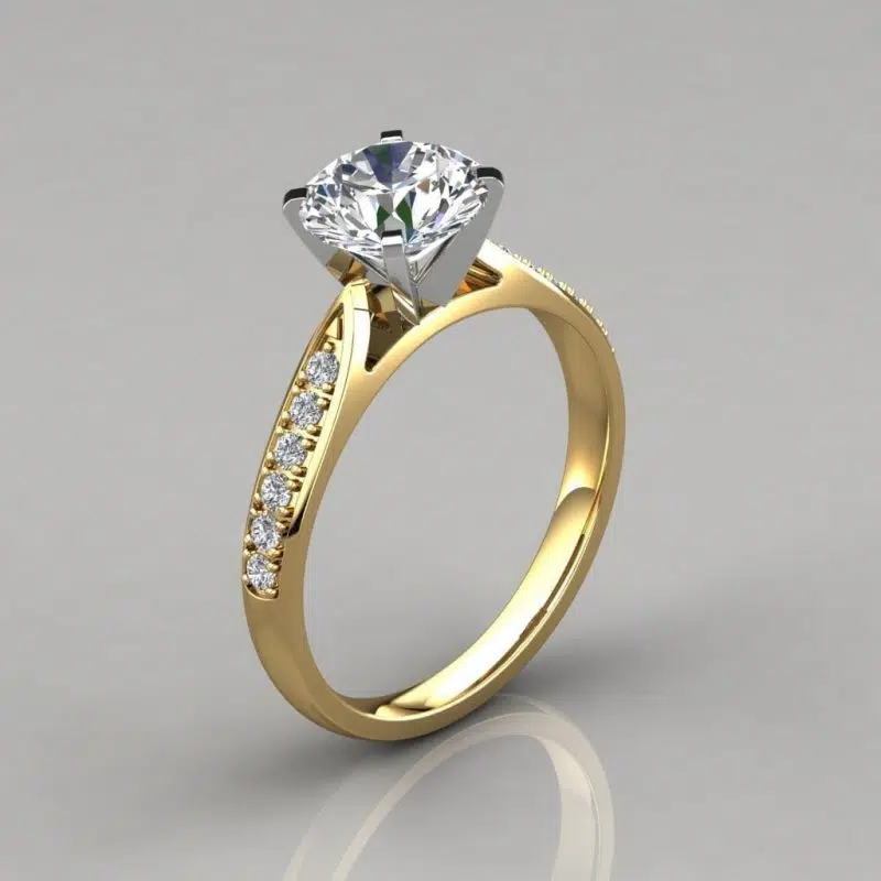 Round Cut Cathedral Pave Moissanite Engagement Ring