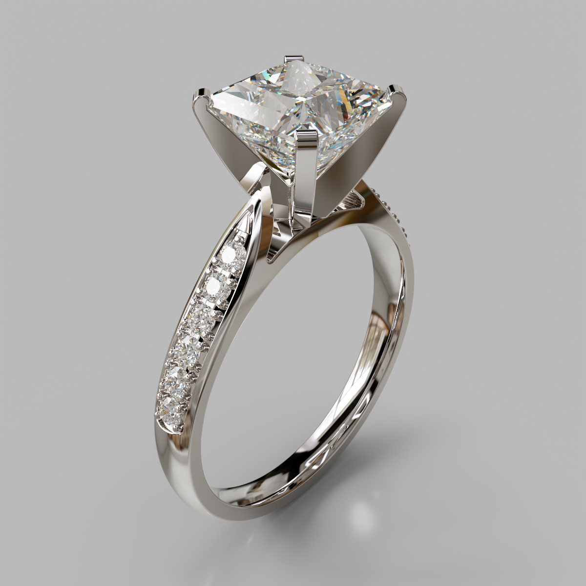 Princess Cut Cathedral Pave Moissanite Engagement Ring - Forever Moissanite