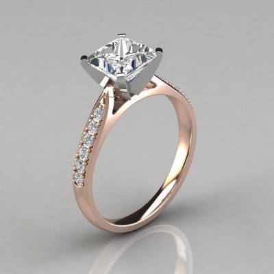 Princess Cut Cathedral Pave Moissanite Engagement Ring | Forever Moissanite
