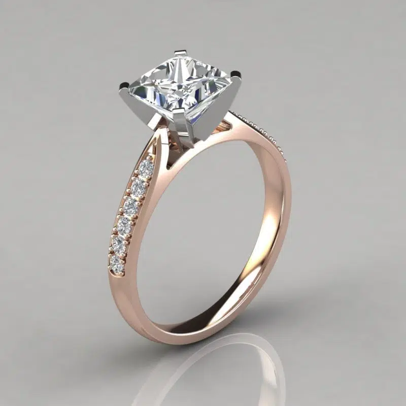 Princess Cut Cathedral Pave Moissanite Engagement Ring