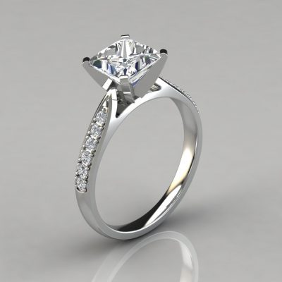 Princess Cut Cathedral Pave Moissanite Engagement Ring
