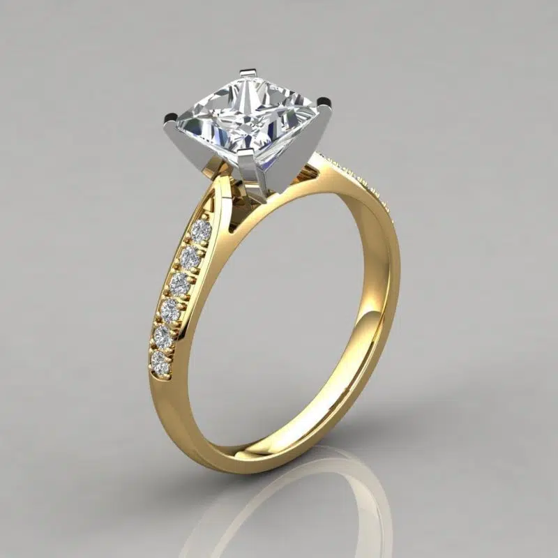 Princess Cut Cathedral Pave Moissanite Engagement Ring