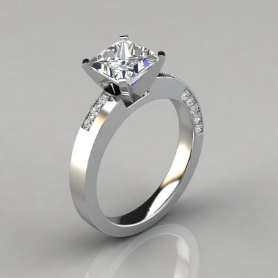 Asymmetric Pave Princess Cut Moissanite Engagement Ring