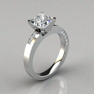 Asymmetric Pave Princess Cut Moissanite Engagement Ring