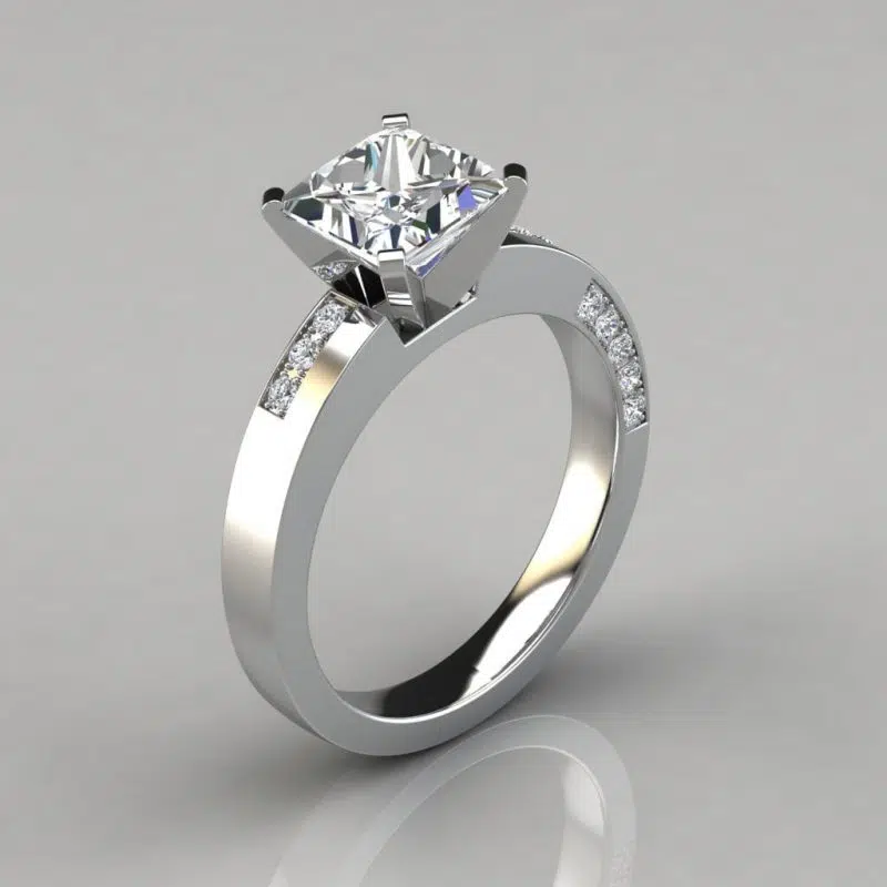 Asymmetric Pave Princess Cut Moissanite Engagement Ring