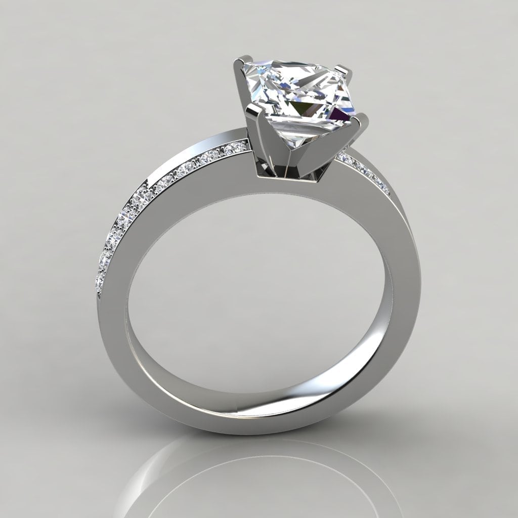 Asymmetric Pave Princess Cut Moissanite Engagement Ring