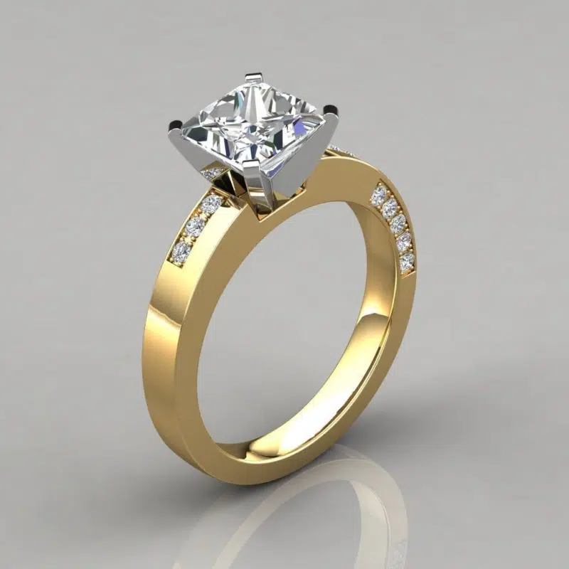Asymmetric Pave Princess Cut Moissanite Engagement Ring