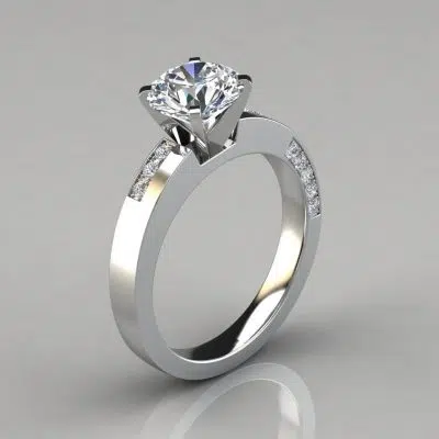Asymmetric Pave Round Cut Moissanite Engagement Ring