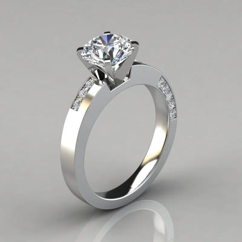 Asymmetric Pave Round Cut Moissanite Engagement Ring