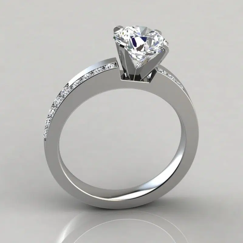 Asymmetric Pave Round Cut Moissanite Engagement Ring