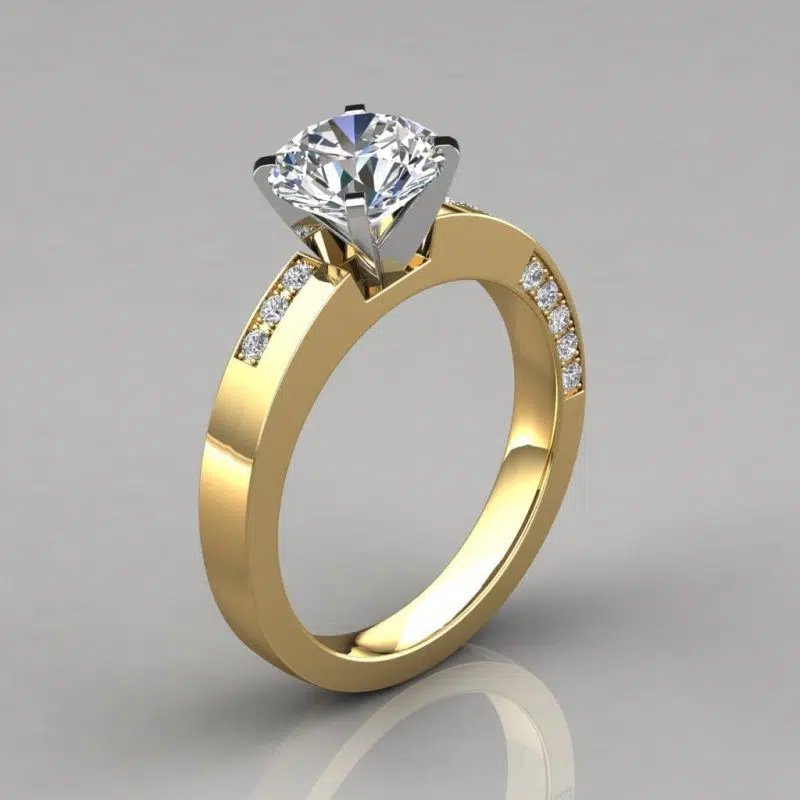 Asymmetric Pave Round Cut Moissanite Engagement Ring