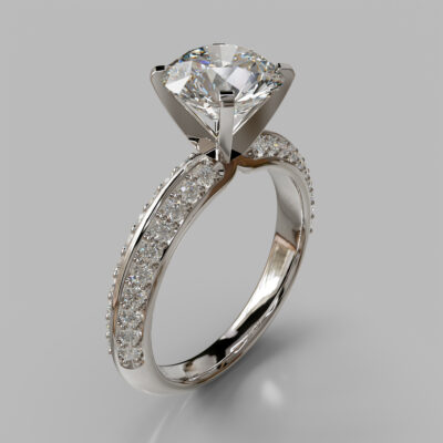 Knife Edge Pave Round Cut Moissanite Engagement Ring