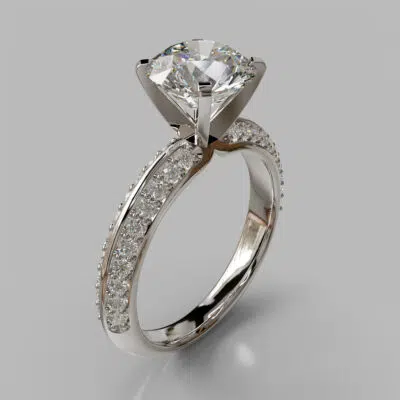 Knife Edge Pave Round Cut Moissanite Engagement Ring Knife Edge Pave Round Cut Moissanite Engagement Ring