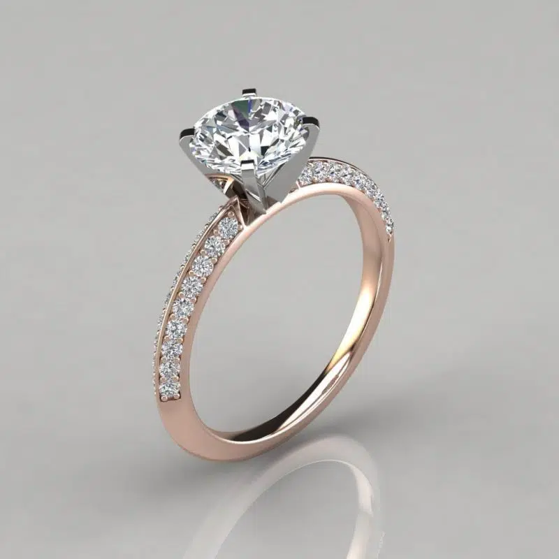 Knife Edge Pave Round Cut Moissanite Engagement Ring