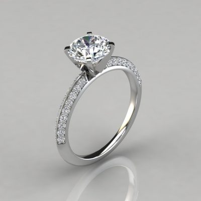 Knife Edge Pave Round Cut Moissanite Engagement Ring